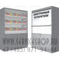 Шкаф с тремя синхронизированными дверками для продажи электронных испарителей с тумбой под товар